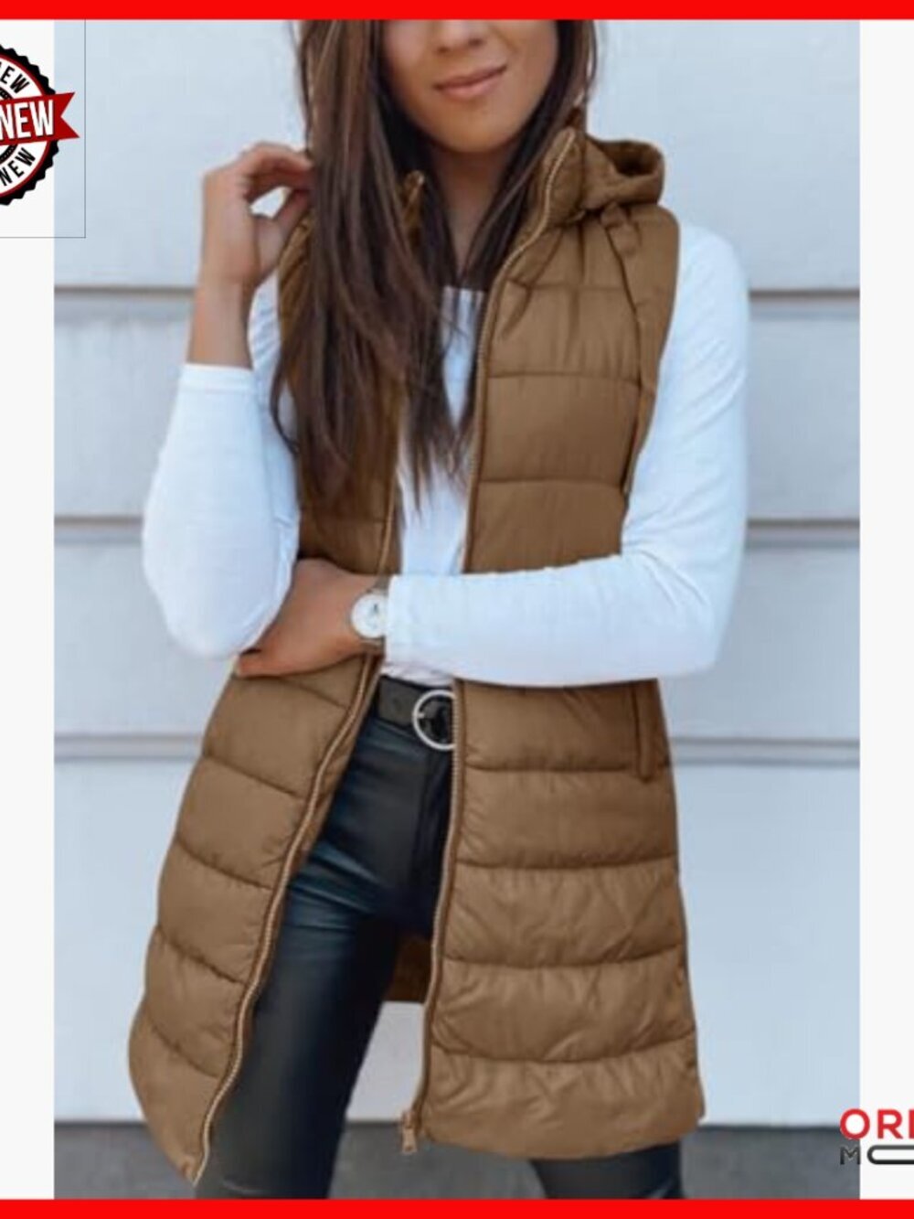 Long Sleeveless Hooded Puffer Vest Winter Outerwear Lightweight Polyester - Picture 3 of 7